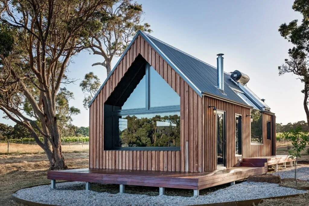 family near eco cabin
